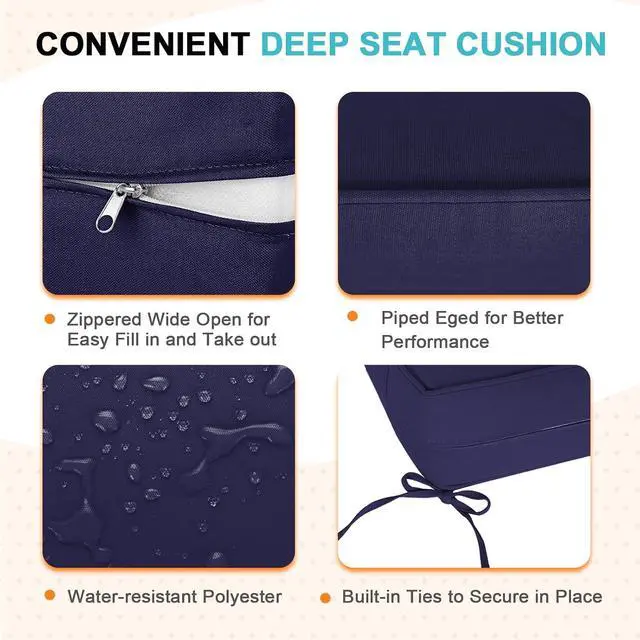 Alt view image 4 of 7 - Outdoor Deep Seat Patio Seat Cushion Set, 24 x 24 x 5 inch, 2-Piece Back Chair Cushion, 1 Pack, Dark Blue