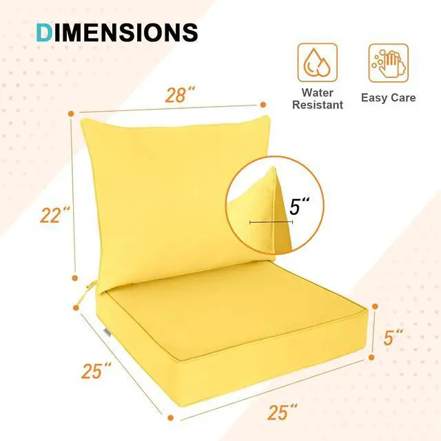 Alt view image 3 of 7 - Outdoor Deep Seat Patio Seat Cushion Set, 25 x 25 x 5 inch, 2-Piece Back Chair Cushion, 1 Pack, Yellow