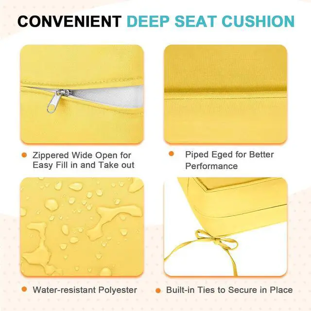 Alt view image 4 of 7 - Outdoor Deep Seat Patio Seat Cushion Set, 25 x 25 x 5 inch, 2-Piece Back Chair Cushion, 1 Pack, Yellow