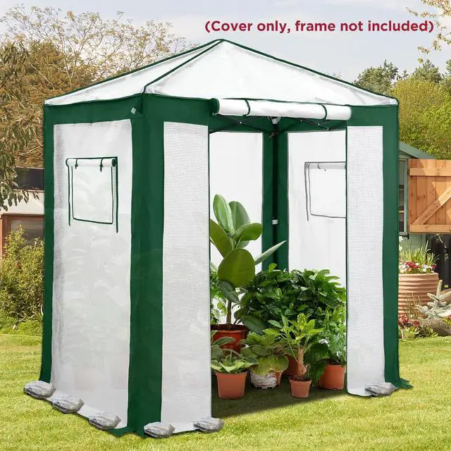 Alt view image 5 of 7 - Replacement Cover for 6x4 Portable Pop up Greenhouse with Polyester Reinforced Corners, Front Roll-Up Zipper Entry Door and 2 Roll-Up Side Windows (Frame Not Included), Green/White