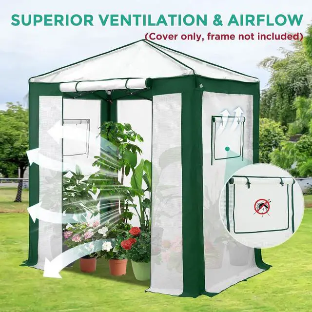 Alt view image 4 of 7 - Replacement Cover for 6x4 Portable Pop up Greenhouse with Polyester Reinforced Corners, Front Roll-Up Zipper Entry Door and 2 Roll-Up Side Windows (Frame Not Included), Green/White
