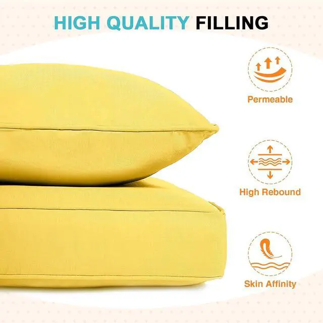 Alt view image 6 of 7 - Outdoor Deep Seat Patio Seat Cushion Set, 25 x 25 x 5 inch, 2-Piece Back Chair Cushion, 1 Pack, Yellow