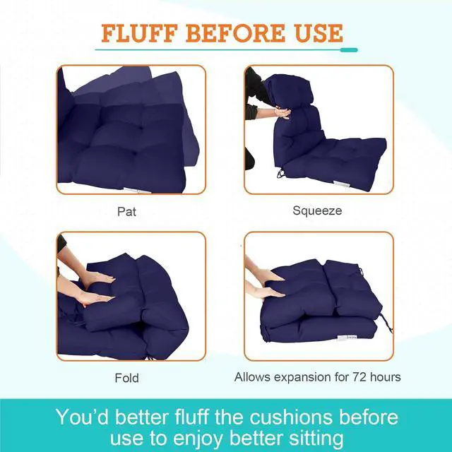 Alt view image 6 of 7 - Tufted Outdoor/Indoor High Back Patio Chair Cushions, 2 Pack, 46'' x 22'', Dark Blue