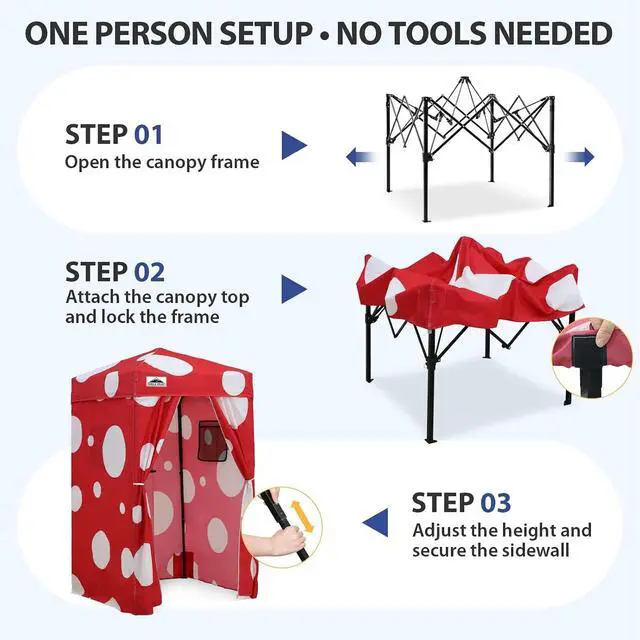 Alt view image 4 of 7 - 4x4 Pop Up Changing Tent, Outdoor Changing Room, Red Mushroom | Portable, Privacy Tent, Pool Cabana, Dressing Room, Shower & Toilet Use, Opaque Fabric, Instant Setup, Photoshoots, Camping