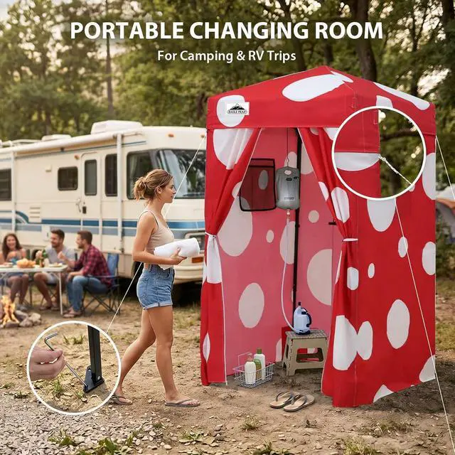 Alt view image 5 of 7 - 4x4 Pop Up Changing Tent, Outdoor Changing Room, Red Mushroom | Portable, Privacy Tent, Pool Cabana, Dressing Room, Shower & Toilet Use, Opaque Fabric, Instant Setup, Photoshoots, Camping