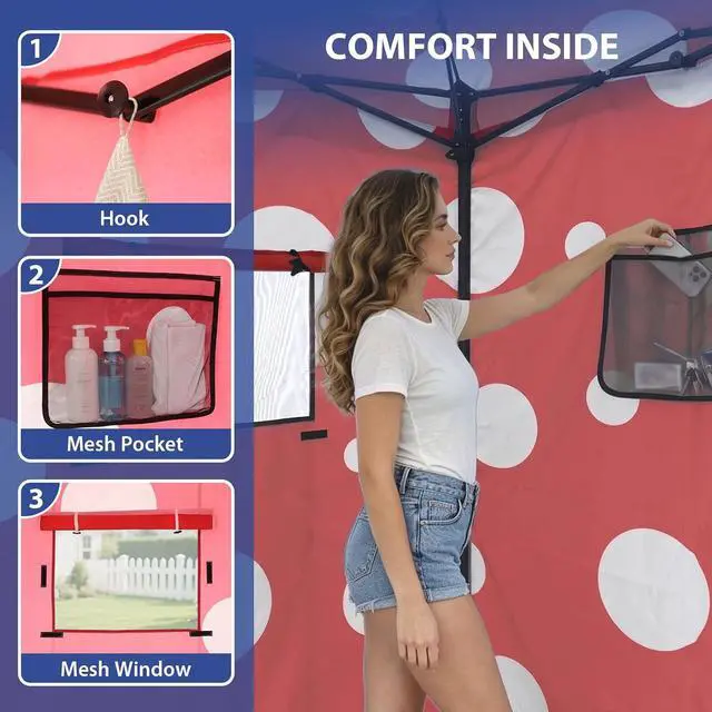 Alt view image 7 of 7 - 4x4 Pop Up Changing Tent, Outdoor Changing Room, Red Mushroom | Portable, Privacy Tent, Pool Cabana, Dressing Room, Shower & Toilet Use, Opaque Fabric, Instant Setup, Photoshoots, Camping