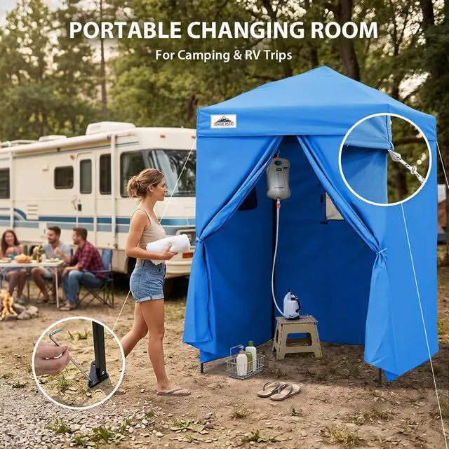 Alt view image 5 of 7 - 5x5 Pop Up Changing Tent, Outdoor Changing Room, Light Blue | Portable, Privacy Tent, Pool Cabana, Dressing Room, Shower & Toilet Use, Opaque Fabric, Instant Setup, Photoshoots, Camping