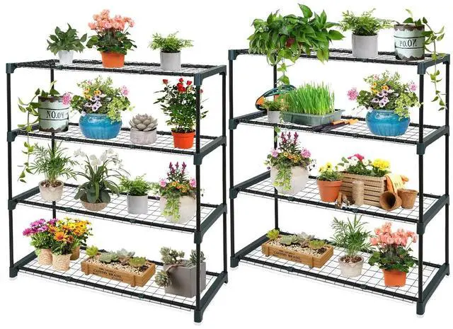 Main image of Greenhouse Shelving Staging Double 4 Tier, Outdoor/Indoor Plant Shelves, 35"x12"x42", Green