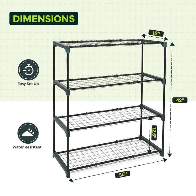 Alt view image 3 of 7 - Greenhouse Shelving Staging Double 4 Tier, Outdoor/Indoor Plant Shelves, 35"x12"x42", Green