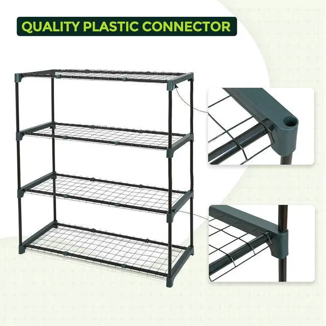 Alt view image 5 of 7 - Greenhouse Shelving Staging Double 4 Tier, Outdoor/Indoor Plant Shelves, 35"x12"x42", Green