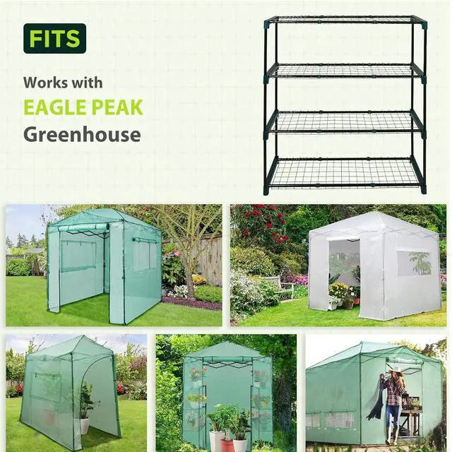 Alt view image 7 of 7 - Greenhouse Shelving Staging Double 4 Tier, Outdoor/Indoor Plant Shelves, 35"x12"x42", Green