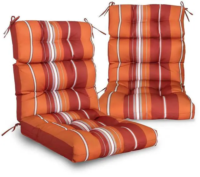 Main image of Tufted Outdoor/Indoor High Back Patio Chair Cushions, 2 Pack, 46'' x 22'', Red Stripes