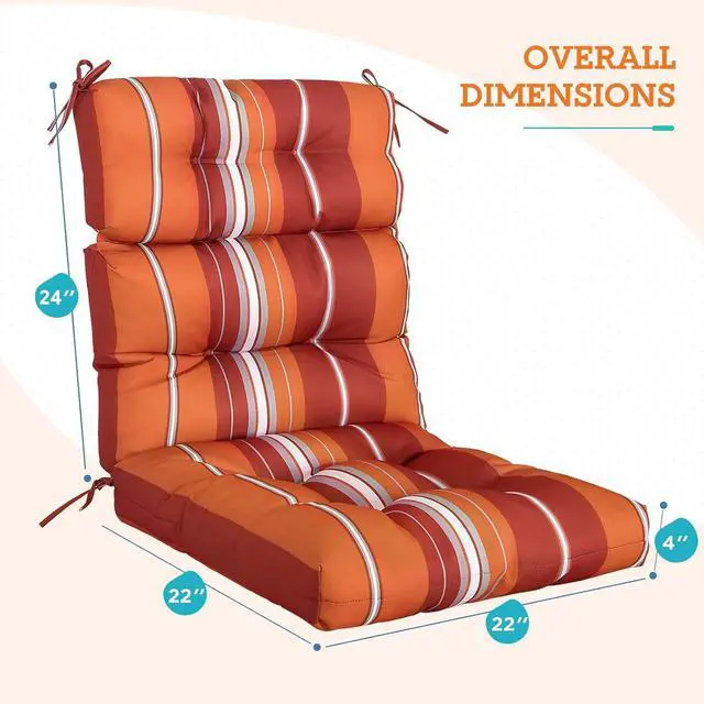 Alt view image 4 of 7 - Tufted Outdoor/Indoor High Back Patio Chair Cushions, 2 Pack, 46'' x 22'', Red Stripes