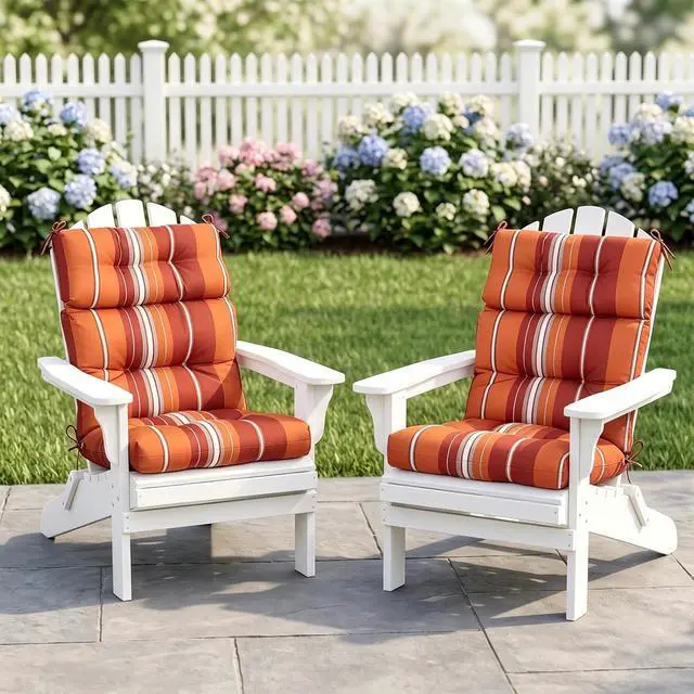 Alt view image 5 of 7 - Tufted Outdoor/Indoor High Back Patio Chair Cushions, 2 Pack, 46'' x 22'', Red Stripes