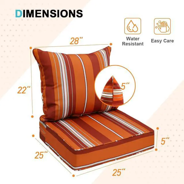 Alt view image 3 of 7 - Outdoor Deep Seat Patio Seat Cushion Set, 25 x 25 x 5 inch, 2-Piece Back Chair Cushion, 1 Pack, Red Stripe
