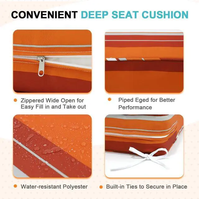 Alt view image 4 of 7 - Outdoor Deep Seat Patio Seat Cushion Set, 25 x 25 x 5 inch, 2-Piece Back Chair Cushion, 1 Pack, Red Stripe