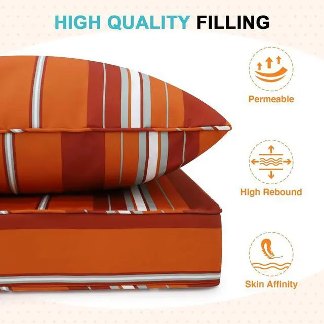 Alt view image 6 of 7 - Outdoor Deep Seat Patio Seat Cushion Set, 25 x 25 x 5 inch, 2-Piece Back Chair Cushion, 1 Pack, Red Stripe