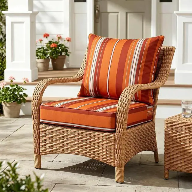 Alt view image 5 of 7 - Outdoor Deep Seat Patio Seat Cushion Set, 25 x 25 x 5 inch, 2-Piece Back Chair Cushion, 1 Pack, Red Stripe