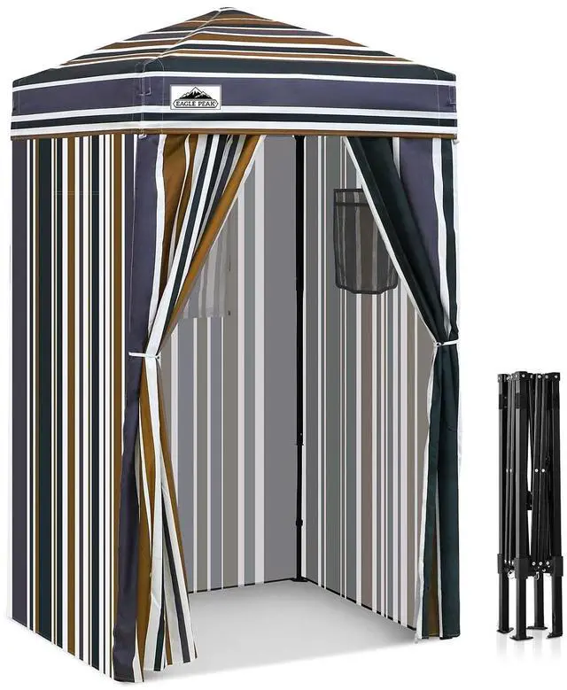 Main image of 4x4 Pop Up Changing Tent, Outdoor Changing Room, Brown Stripe | Portable, Privacy Tent, Pool Cabana, Dressing Room, Shower & Toilet Use, Opaque Fabric, Instant Setup, Photoshoots, Camping