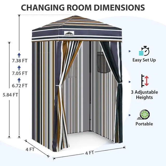 Alt view image 3 of 7 - 4x4 Pop Up Changing Tent, Outdoor Changing Room, Brown Stripe | Portable, Privacy Tent, Pool Cabana, Dressing Room, Shower & Toilet Use, Opaque Fabric, Instant Setup, Photoshoots, Camping