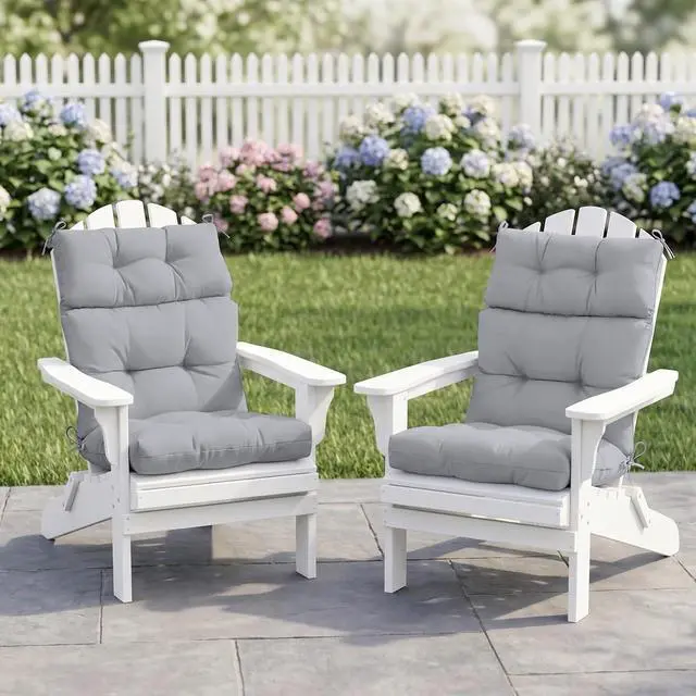 Alt view image 5 of 7 - Tufted Outdoor/Indoor High Back Patio Chair Cushions, 2 Pack, 46'' x 22'', Light Gray