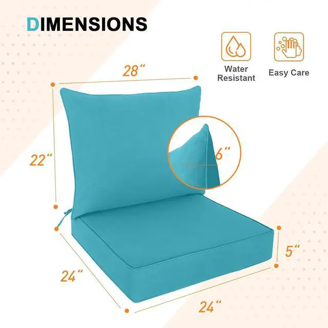 Alt view image 3 of 7 - Outdoor Deep Seat Patio Seat Cushion Set, 25 x 25 x 5 inch, 2-Piece Back Chair Cushion, 1 Pack, Blue