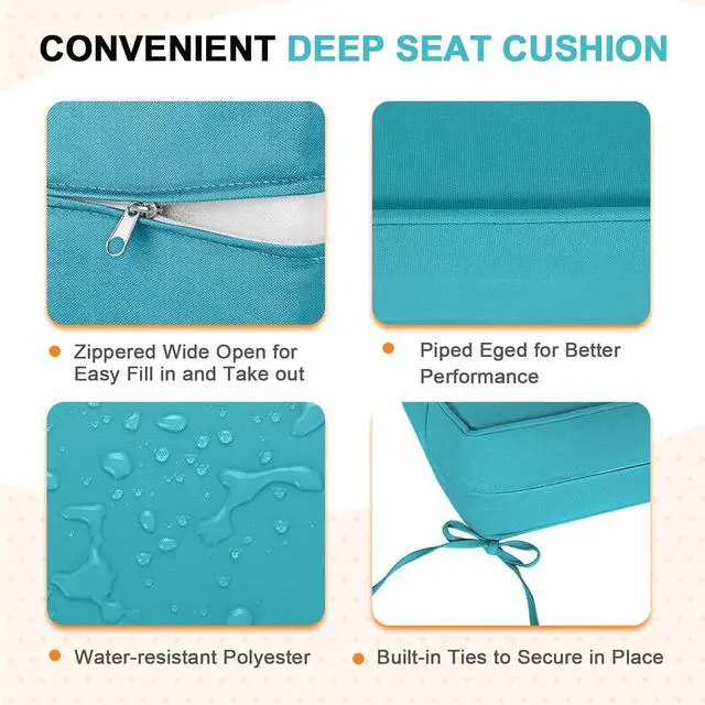 Alt view image 4 of 7 - Outdoor Deep Seat Patio Seat Cushion Set, 25 x 25 x 5 inch, 2-Piece Back Chair Cushion, 1 Pack, Blue