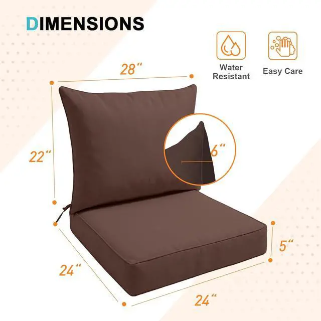 Alt view image 3 of 7 - Outdoor Deep Seat Patio Seat Cushion Set, 24 x 24 x 5 inch, 2-Piece Back Chair Cushion, 1 Pack, Brown