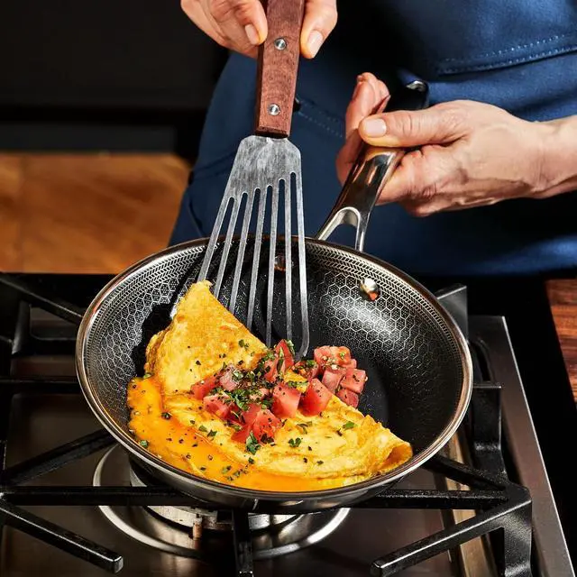 Alt view image 3 of 6 - HexClad 6 Piece Hybrid Nonstick Frying Pan Set, 8, 10 and 12-Inch Frying Pans with Lids, Stay-Cool Handles, Dishwasher and Oven Safe, Induction Ready, Compatible with All Cooktops