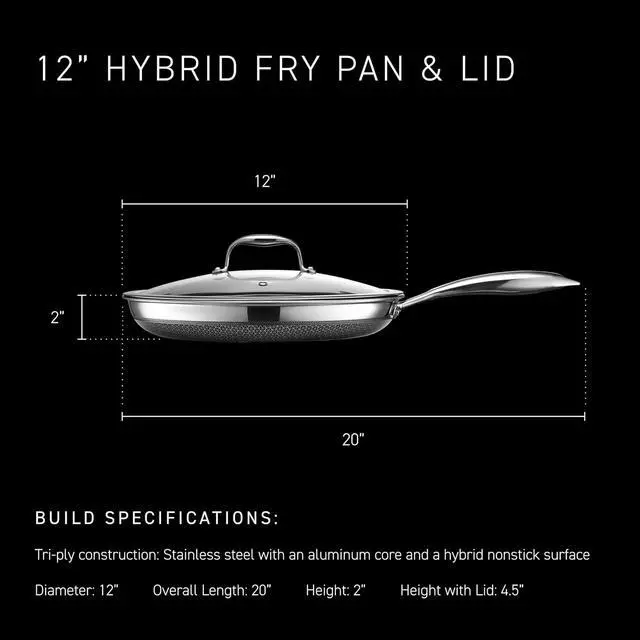 Alt view image 3 of 7 - HexClad 12 Inch Hybrid Nonstick Frying Pan with Lid, Stay-Cool Handle, Dishwasher and Oven Safe, Induction Ready, Frying Pan Skillet Compatible with All Cooktops