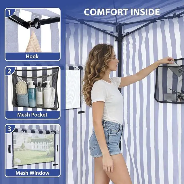 Alt view image 7 of 7 - 4x4 Pop Up Changing Tent, Outdoor Changing Room, White/Blue | Portable, Privacy Tent, Pool Cabana, Dressing Room, Shower & Toilet Use, Opaque Fabric, Instant Setup, Photoshoots, Camping
