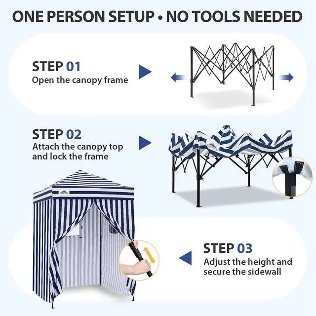 Alt view image 4 of 7 - 5x5 Pop Up Changing Tent, Outdoor Changing Room, White/Blue | Portable, Privacy Tent, Pool Cabana, Dressing Room, Shower & Toilet Use, Opaque Fabric, Instant Setup, Photoshoots, Camping