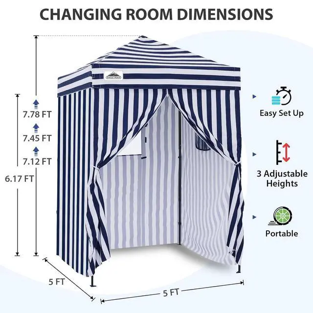 Alt view image 3 of 7 - 5x5 Pop Up Changing Tent, Outdoor Changing Room, White/Blue | Portable, Privacy Tent, Pool Cabana, Dressing Room, Shower & Toilet Use, Opaque Fabric, Instant Setup, Photoshoots, Camping