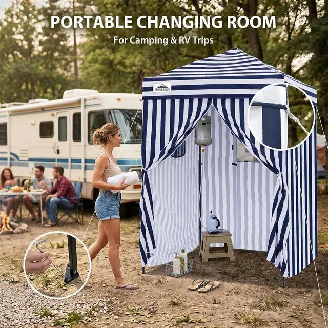 Alt view image 5 of 7 - 5x5 Pop Up Changing Tent, Outdoor Changing Room, White/Blue | Portable, Privacy Tent, Pool Cabana, Dressing Room, Shower & Toilet Use, Opaque Fabric, Instant Setup, Photoshoots, Camping