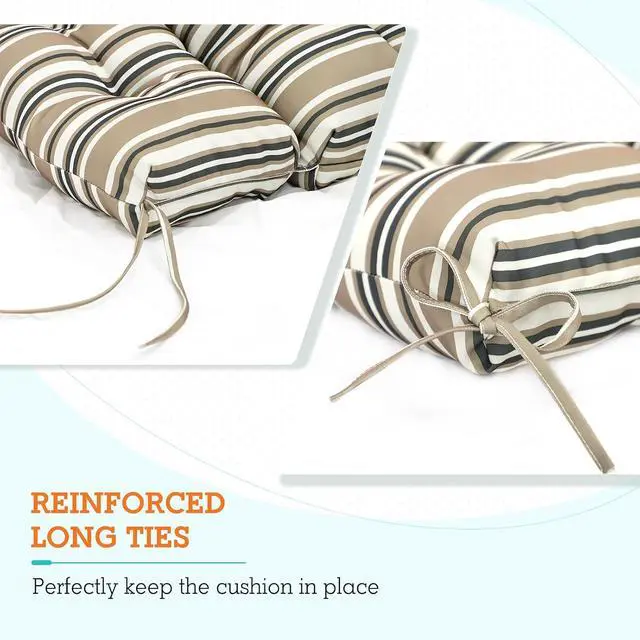 Alt view image 2 of 7 - Tufted Outdoor/Indoor High Back Patio Chair Cushions, 2 Pack, 46'' x 22'', Beige Stripes
