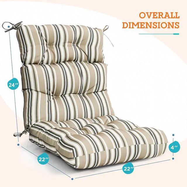 Alt view image 3 of 7 - Tufted Outdoor/Indoor High Back Patio Chair Cushions, 2 Pack, 46'' x 22'', Beige Stripes