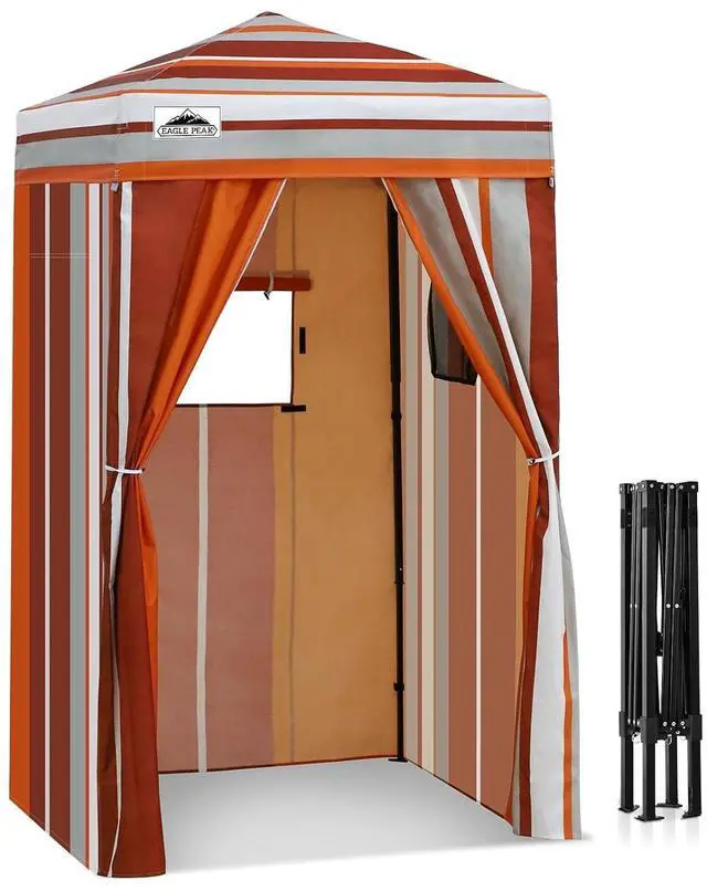 Main image of 4x4 Pop Up Changing Tent, Outdoor Changing Room, Red Stripe | Portable, Privacy Tent, Pool Cabana, Dressing Room, Shower & Toilet Use, Opaque Fabric, Instant Setup, Photoshoots, Camping
