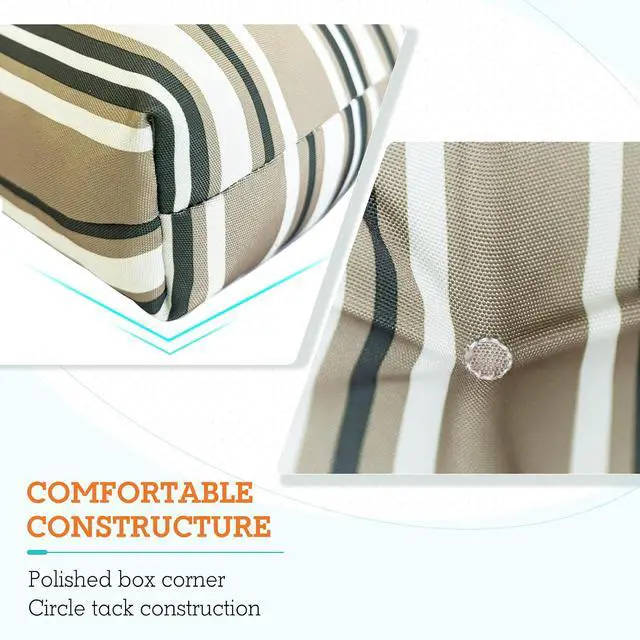 Alt view image 4 of 7 - Tufted Outdoor/Indoor High Back Patio Chair Cushions, 2 Pack, 46'' x 22'', Beige Stripes