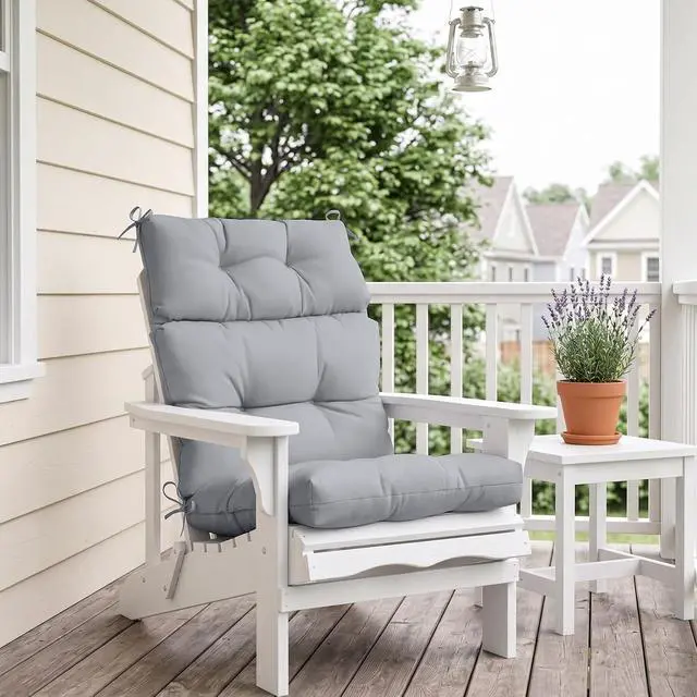 Alt view image 7 of 7 - Tufted Outdoor/Indoor High Back Patio Chair Cushions, 2 Pack, 46'' x 22'', Light Gray