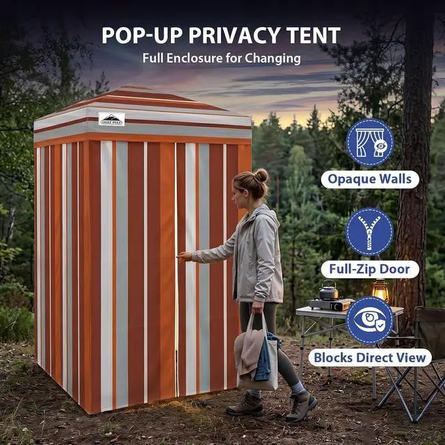 Alt view image 2 of 7 - 4x4 Pop Up Changing Tent, Outdoor Changing Room, Red Stripe | Portable, Privacy Tent, Pool Cabana, Dressing Room, Shower & Toilet Use, Opaque Fabric, Instant Setup, Photoshoots, Camping