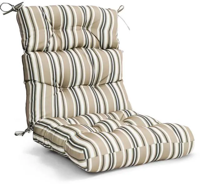 Main image of Tufted Outdoor/Indoor High Back Patio Chair Cushion, 1 Pack, 46'' x 22'', Beige Stripes