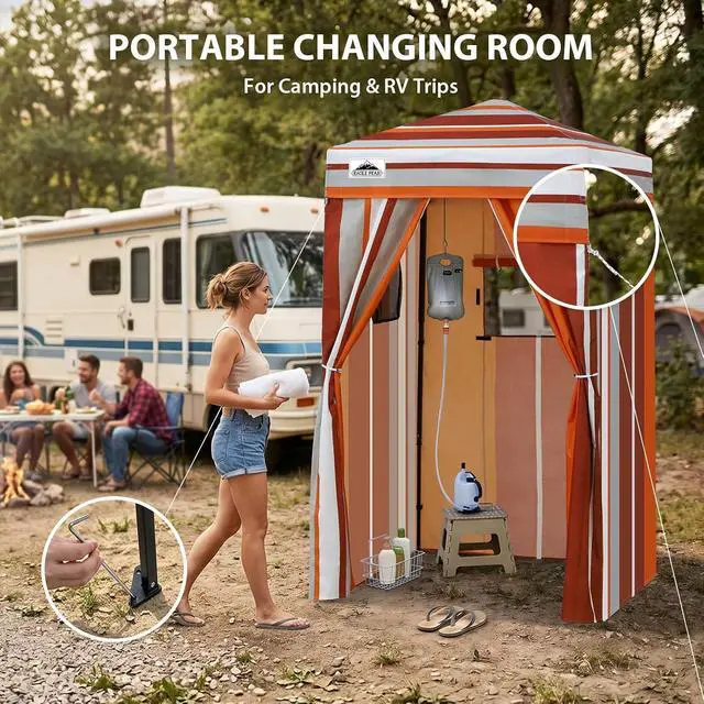 Alt view image 5 of 7 - 4x4 Pop Up Changing Tent, Outdoor Changing Room, Red Stripe | Portable, Privacy Tent, Pool Cabana, Dressing Room, Shower & Toilet Use, Opaque Fabric, Instant Setup, Photoshoots, Camping