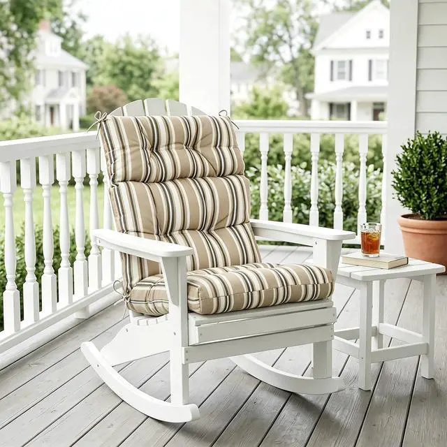 Alt view image 5 of 7 - Tufted Outdoor/Indoor High Back Patio Chair Cushion, 1 Pack, 46'' x 22'', Beige Stripes