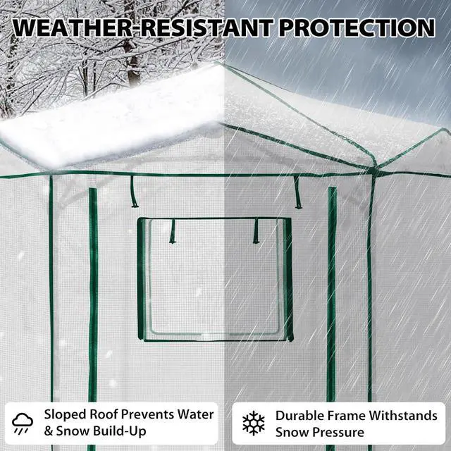 Alt view image 7 of 7 - 6.6x6.6 Portable Walk in Greenhouse, Pop Up Indoor Outdoor Greenhouse, Green House Kit with Zippered Roll-Up Doors and Windows, Hexagon Design, PE Cover, Clear/White