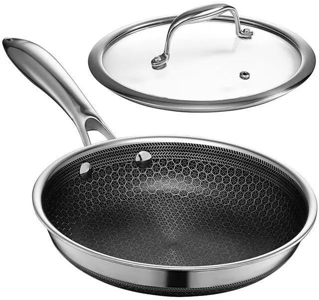 Main image of HexClad 8 Inch Hybrid Nonstick Frying Pan with Lid, Stay-Cool Handle, Dishwasher and Oven Safe, Induction Ready, Frying Pan Skillet Compatible with All Cooktops