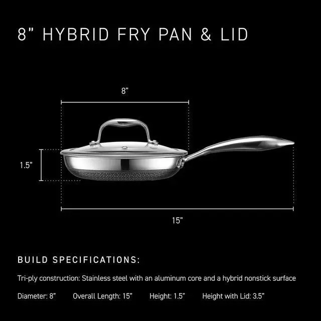 Alt view image 3 of 7 - HexClad 8 Inch Hybrid Nonstick Frying Pan with Lid, Stay-Cool Handle, Dishwasher and Oven Safe, Induction Ready, Frying Pan Skillet Compatible with All Cooktops