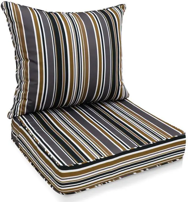 Main image of Outdoor Deep Seat Patio Seat Cushion Set, 24 x 24 x 5 inch, 2-Piece Back Chair Cushion, 1 Pack, Brown Stripe