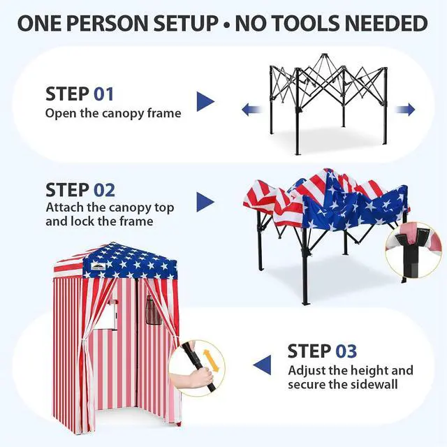 Alt view image 4 of 7 - 4x4 Pop Up Changing Tent, Outdoor Changing Room, American Flag | Portable, Privacy Tent, Pool Cabana, Dressing Room, Shower & Toilet Use, Opaque Fabric, Instant Setup, Photoshoots, Camping