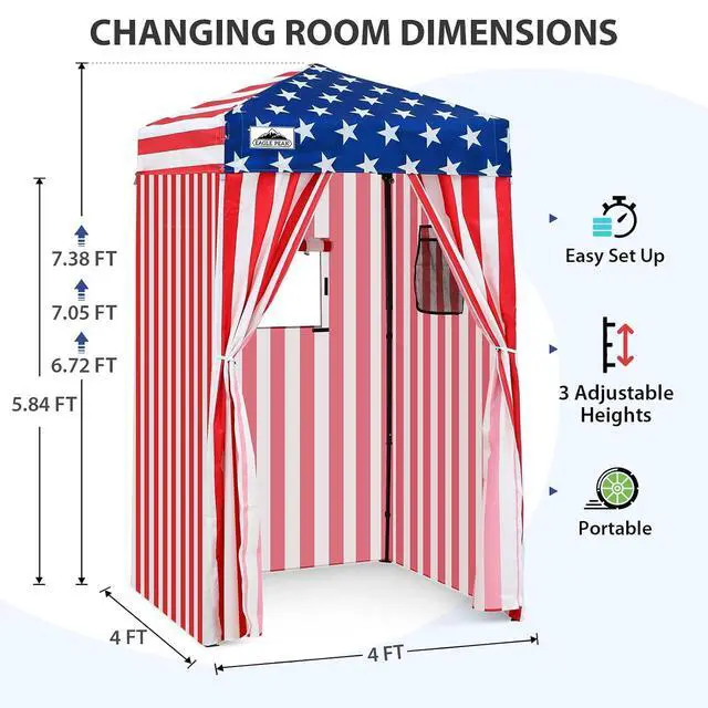 Alt view image 3 of 7 - 4x4 Pop Up Changing Tent, Outdoor Changing Room, American Flag | Portable, Privacy Tent, Pool Cabana, Dressing Room, Shower & Toilet Use, Opaque Fabric, Instant Setup, Photoshoots, Camping