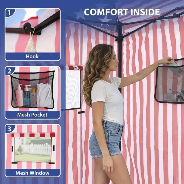 Alt view image 7 of 7 - 4x4 Pop Up Changing Tent, Outdoor Changing Room, American Flag | Portable, Privacy Tent, Pool Cabana, Dressing Room, Shower & Toilet Use, Opaque Fabric, Instant Setup, Photoshoots, Camping